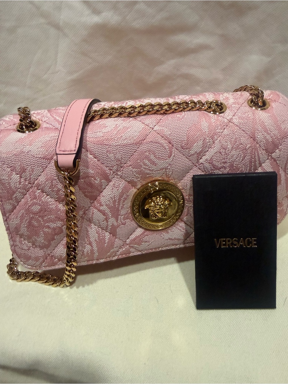 Versace Quilted Blush Pink Shoulder Bag with Gold Medusa Coin - Picture 11 of 11